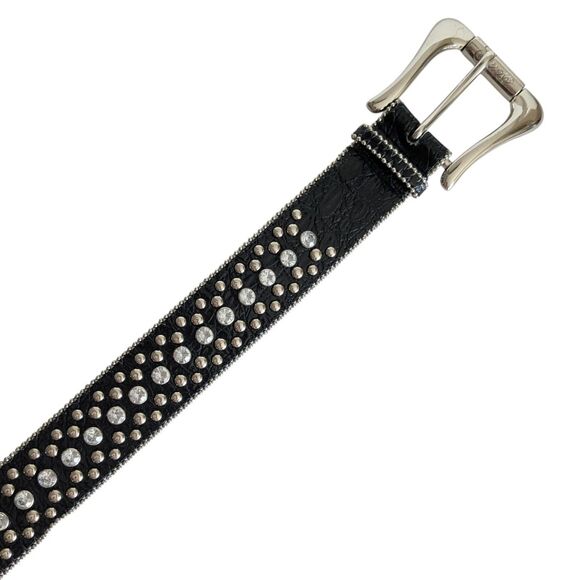 Guess Women’s Western Rhinestone Studded Belt Silver Engraved Buckle Black M - Picture 3 of 6